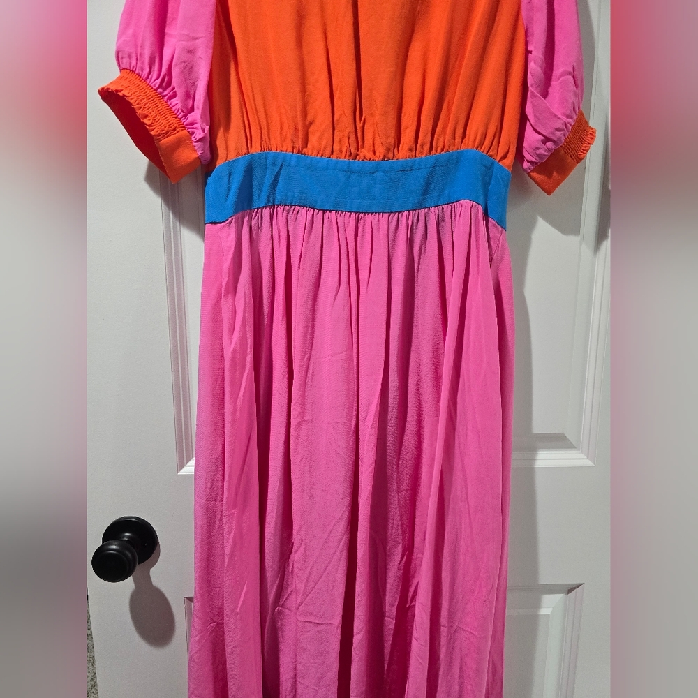 NWT Boden Pink Elsa Midi Tea Dress, Pink, Blue And Orange W/ Buttons - Picture 7 of 13